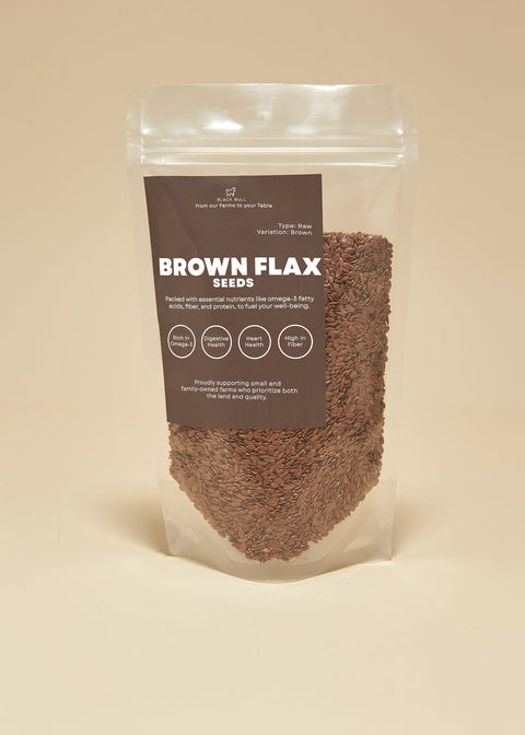 Brown flax seeds package to fuel your well-being